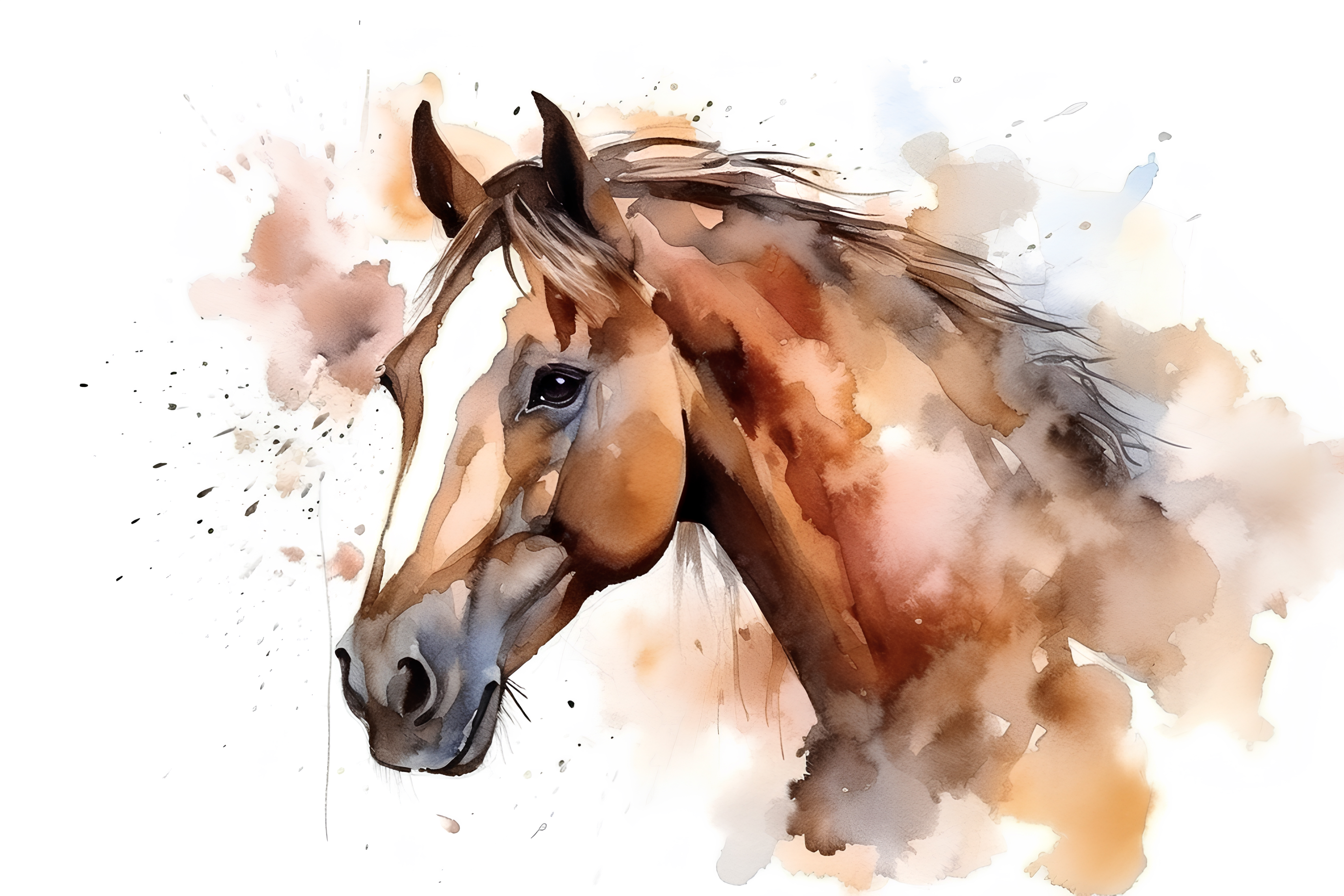 A calm brown horse standing against a pale wall